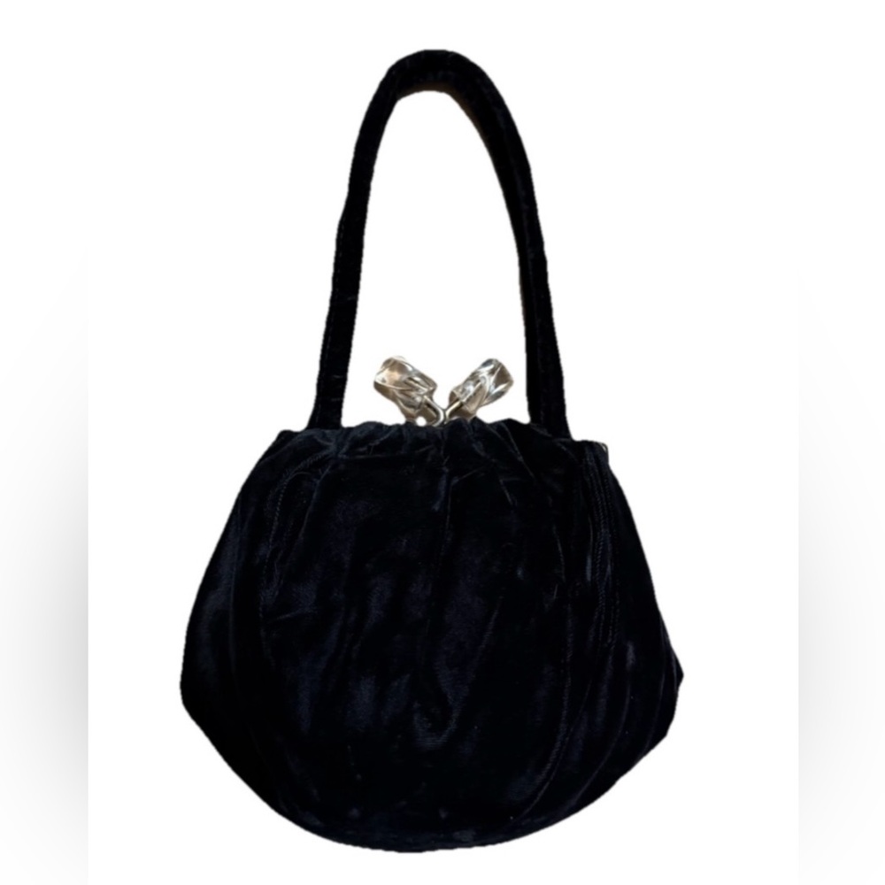 30's/40's Vintage-Black, Crush Velvet, Kiss Snap, Formal, Handbag/Coin Purse